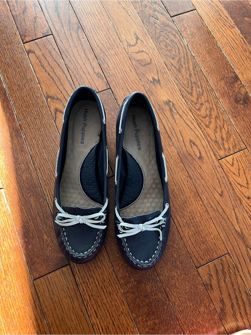 Hush Puppies Navy Moccasin Loafers with White Laces